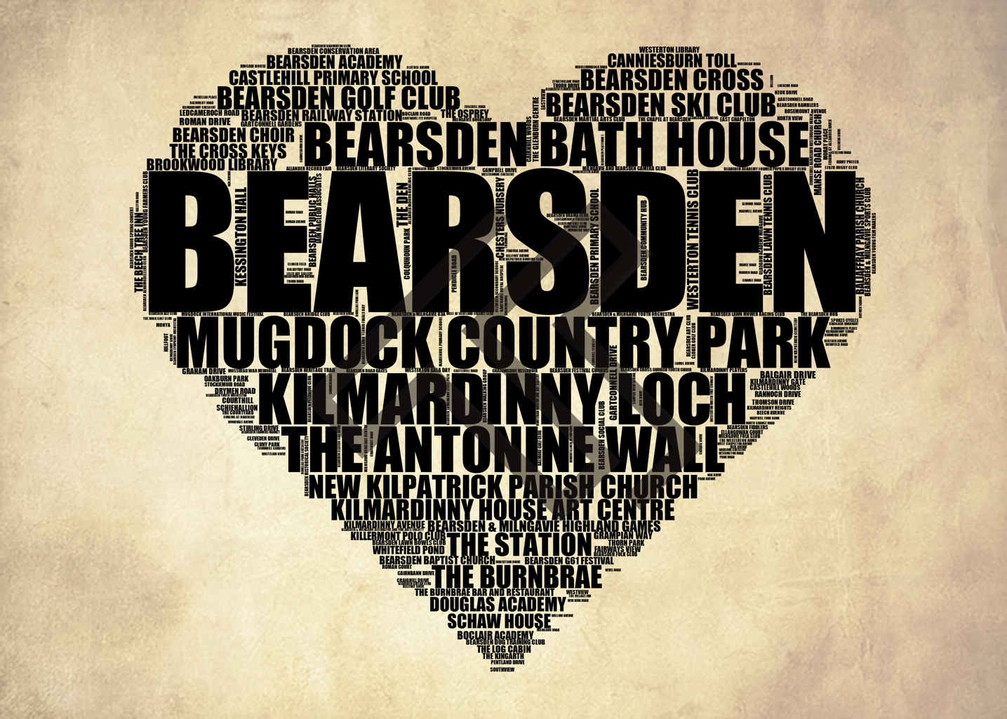 Bearsden - Premium Typographic Word Cloud Prints, Posters & Gifts