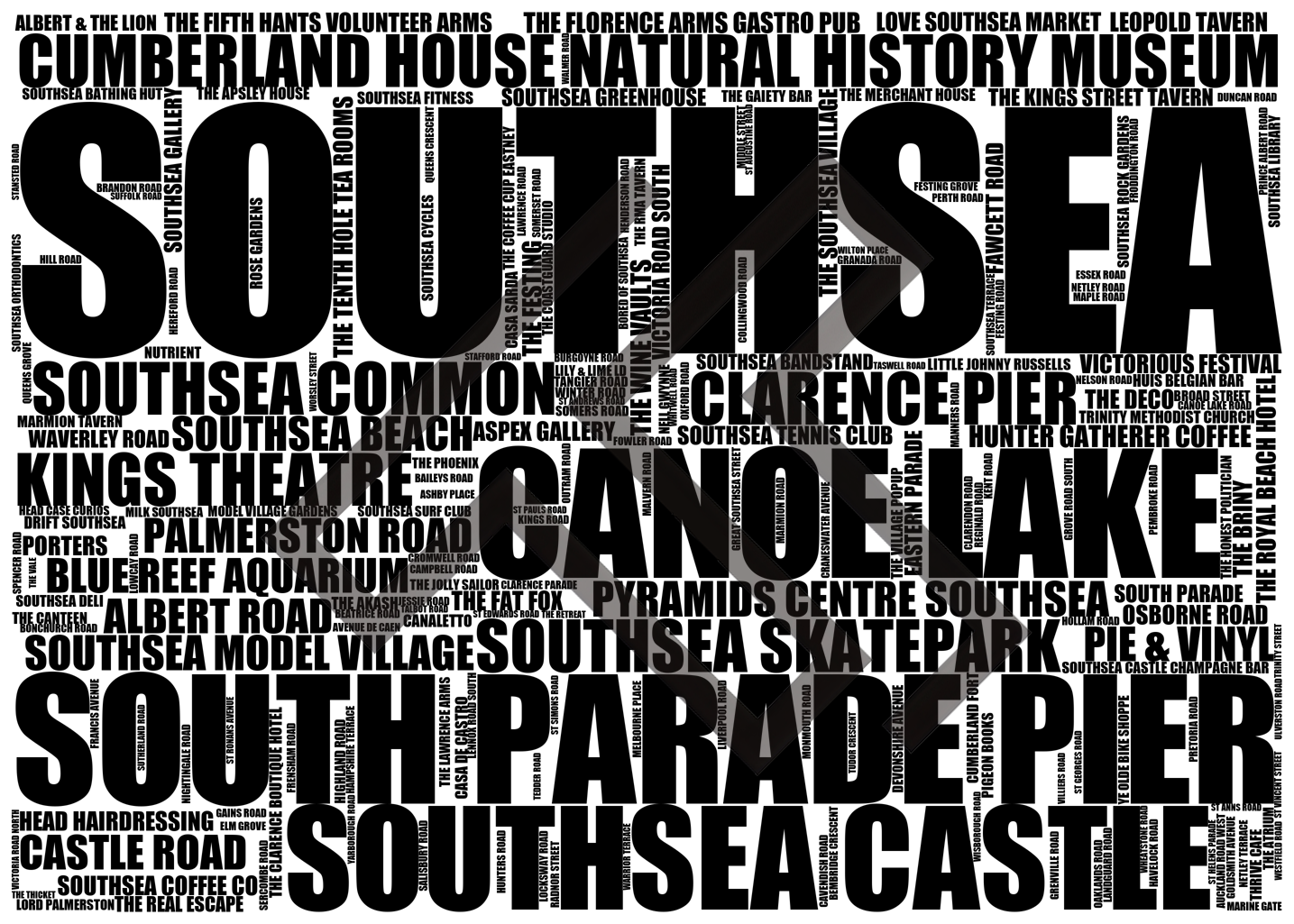 Southsea - Premium Typographic Word Cloud Prints, Posters & Gifts