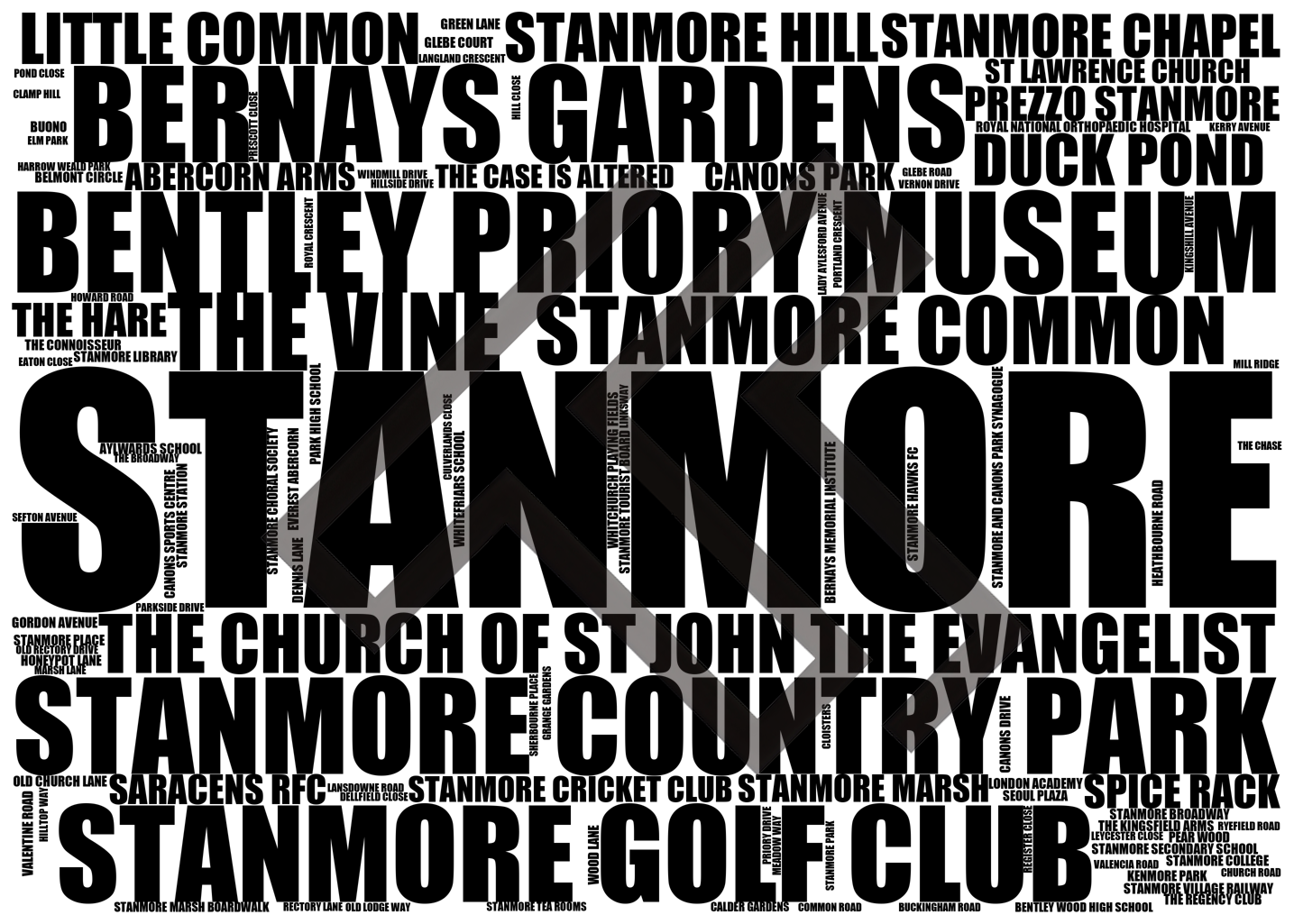 Stanmore - Premium Typographic Word Cloud Prints, Posters & Gifts