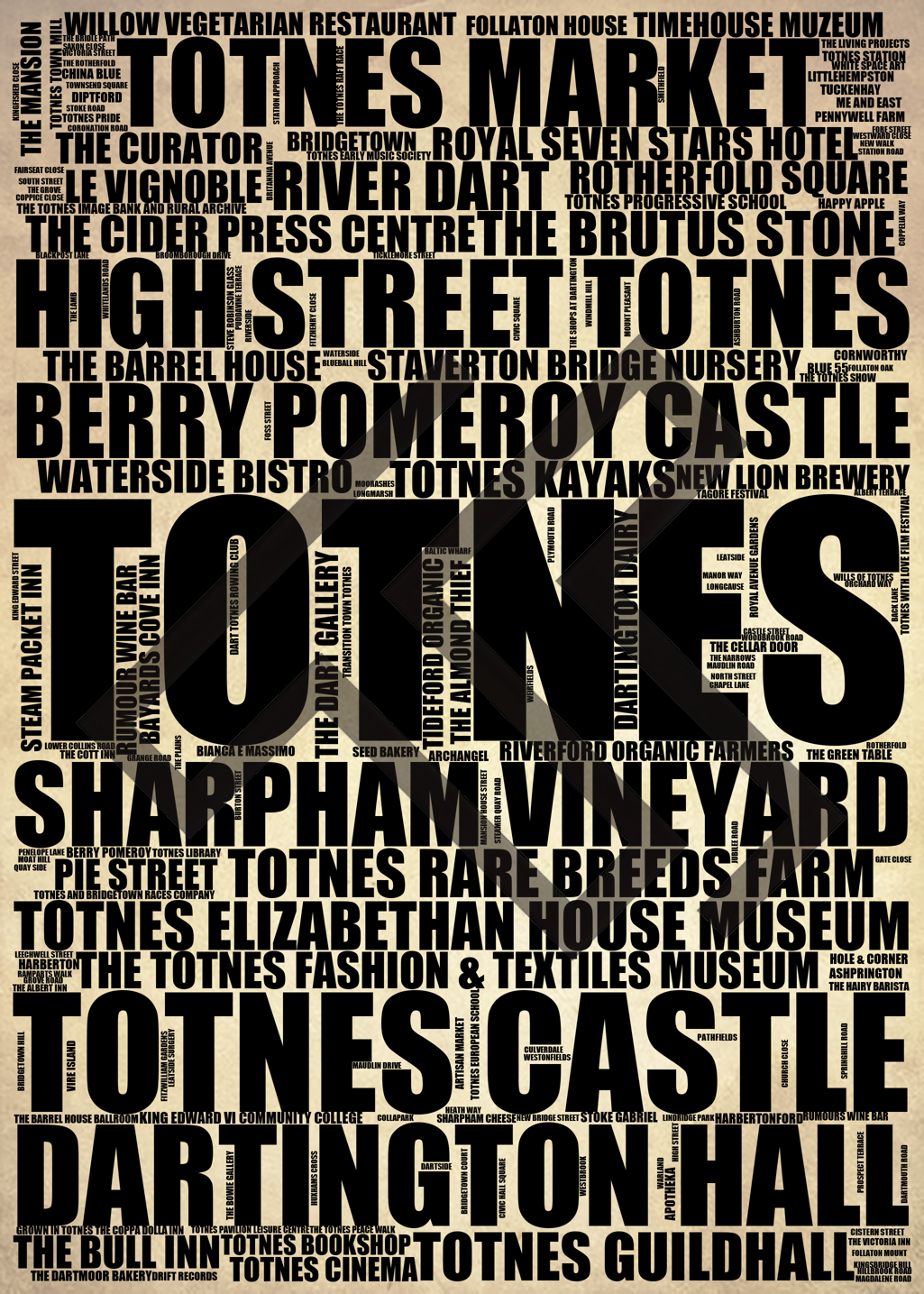 Totnes - Premium Typographic Word Cloud Prints, Posters & Gifts