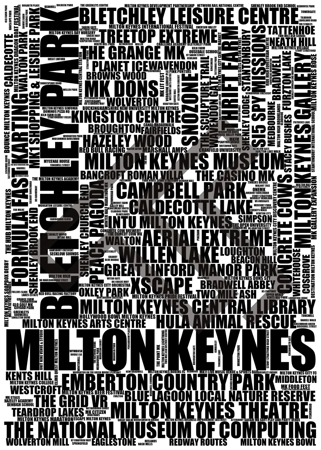 Milton Keynes - Premium Typographic Word Cloud Prints, Posters & Gifts