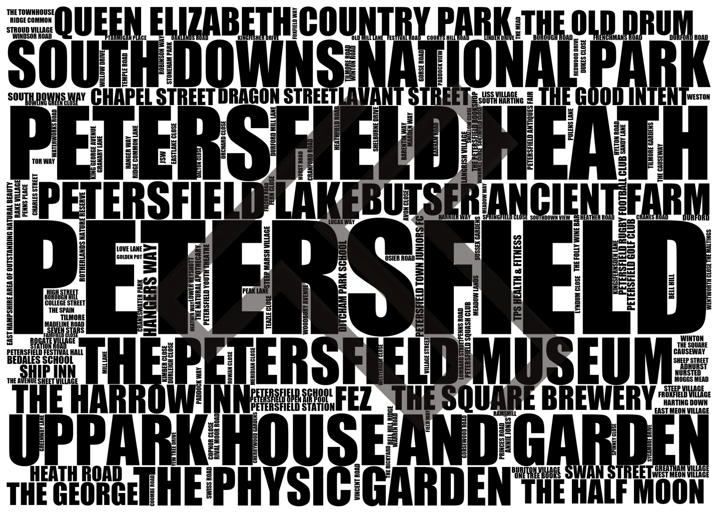 Petersfield - Premium Typographic Word Cloud Prints, Posters & Gifts