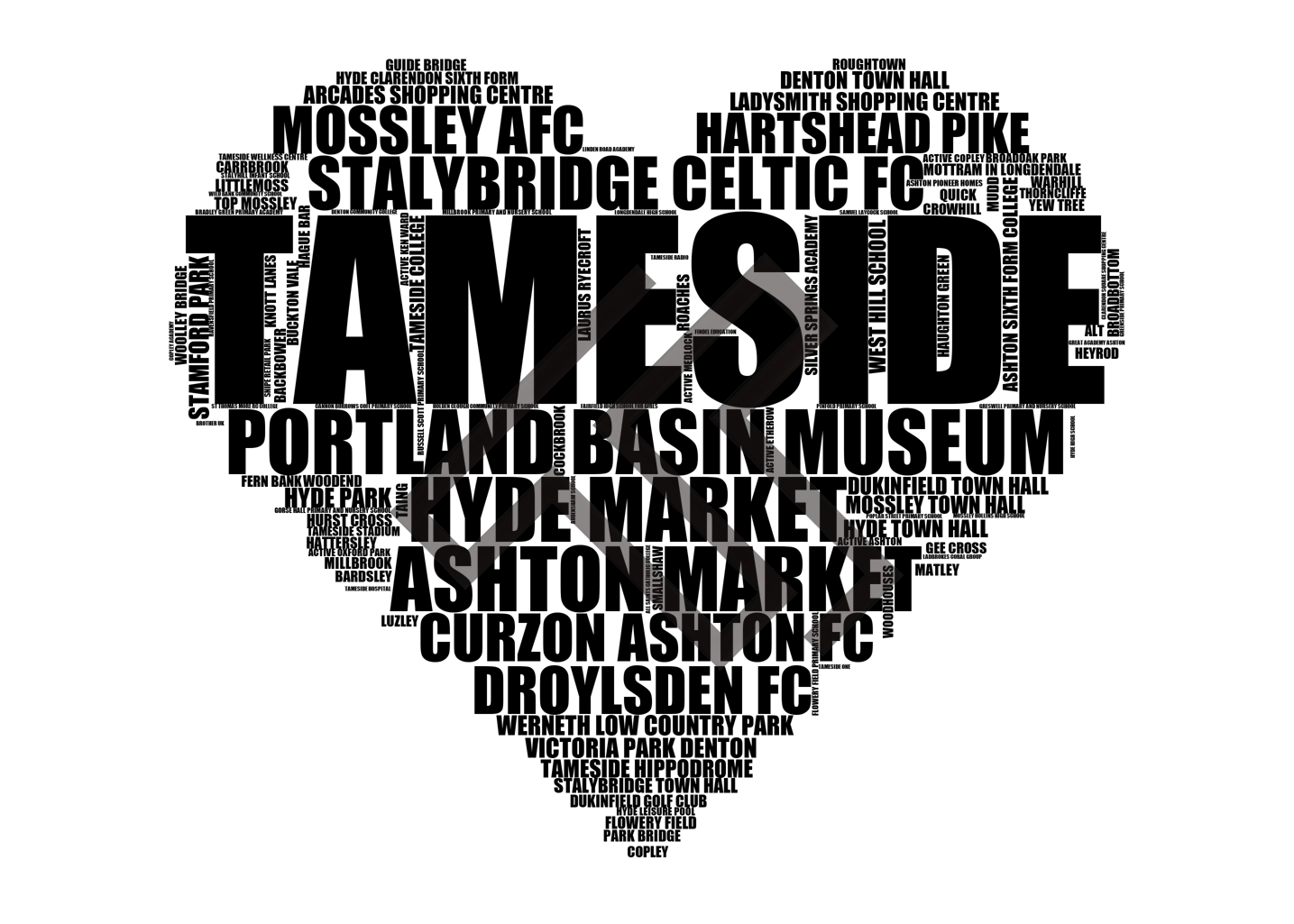 Tameside - Premium Typographic Word Cloud Prints, Posters & Gifts