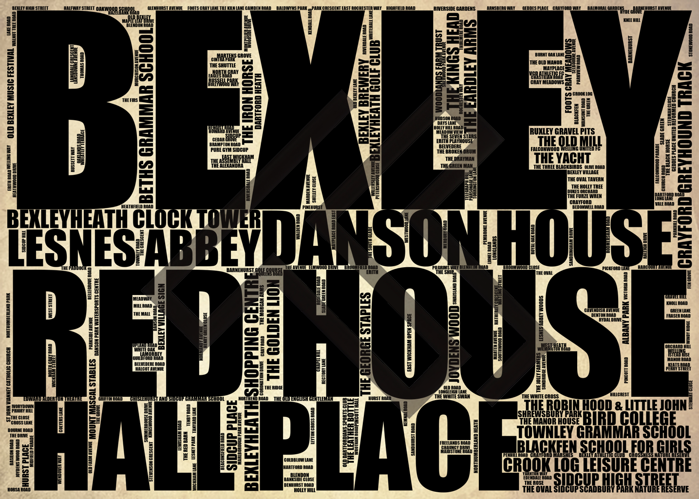 Bexley - Premium Typographic Word Cloud Prints, Posters & Gifts