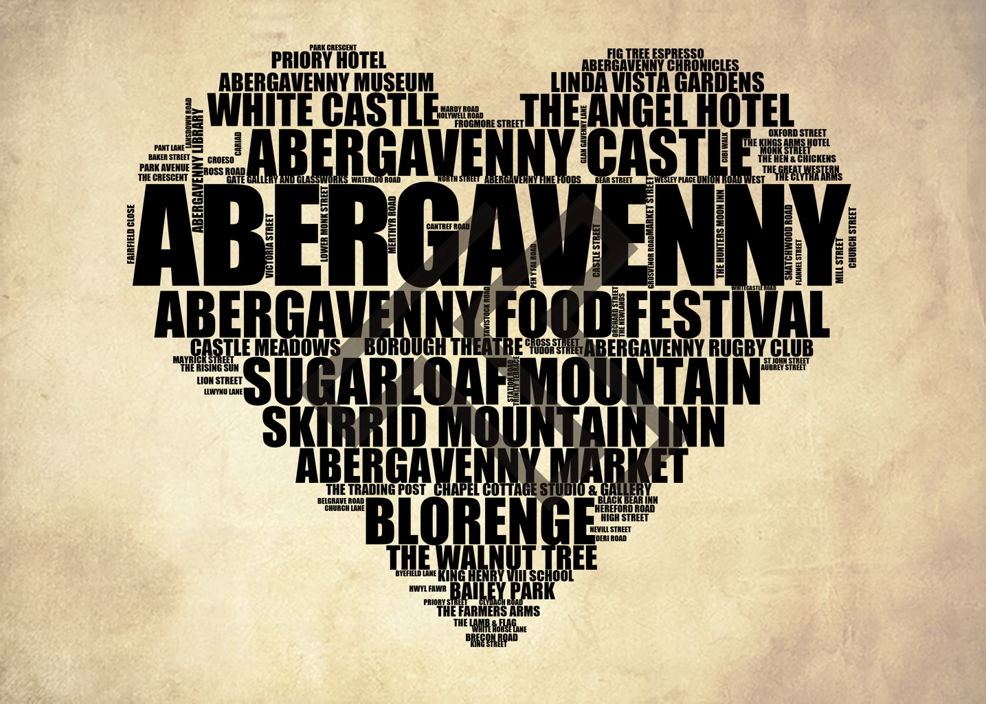 Abergavenny - Premium Typographic Word Cloud Prints, Posters & Gifts