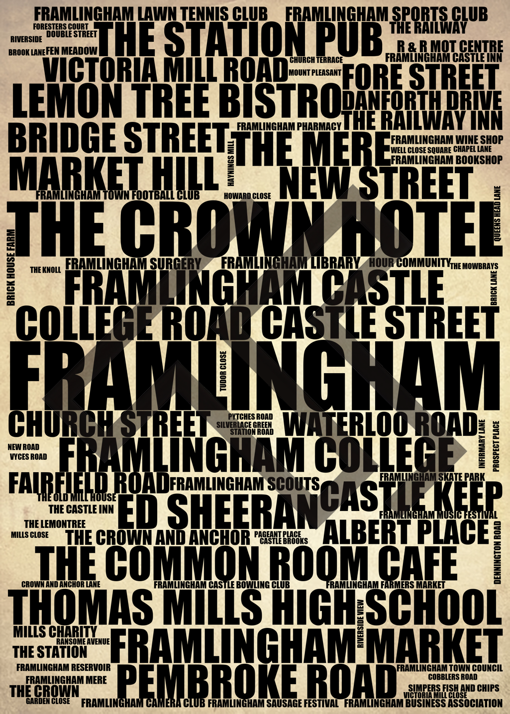 Framlingham - Premium Typographic Word Cloud Prints, Posters & Gifts