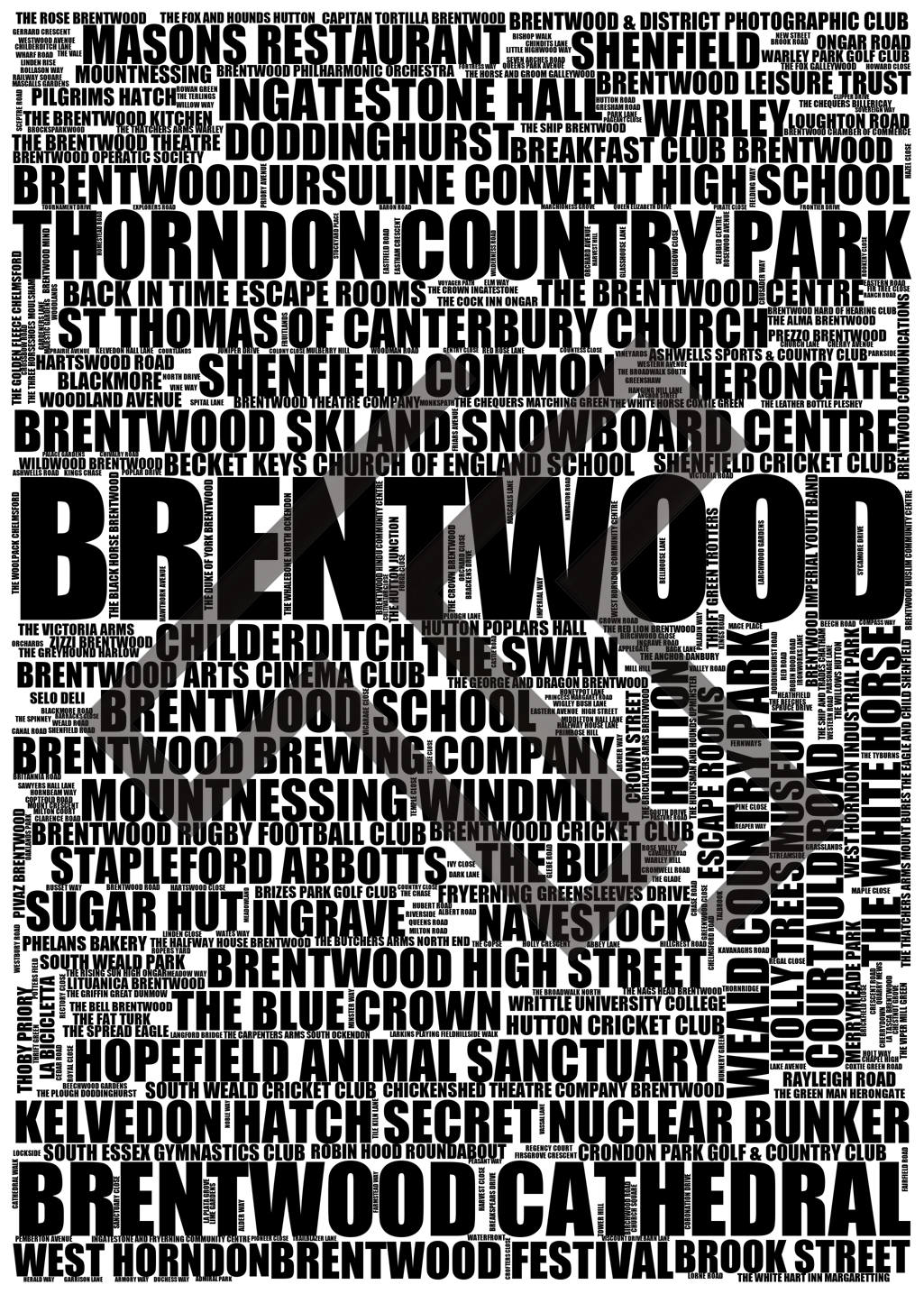 Brentwood - Premium Typographic Word Cloud Prints, Posters & Gifts