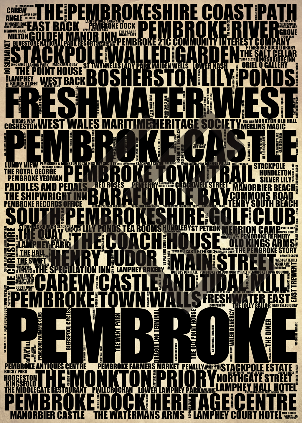 Pembroke - Premium Typographic Word Cloud Prints, Posters & Gifts