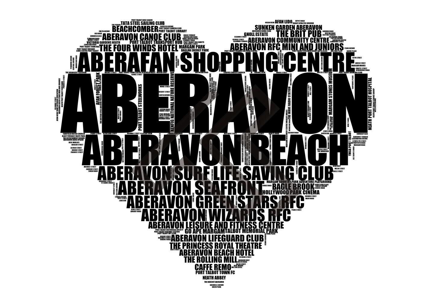 Aberavon - Premium Typographic Word Cloud Prints, Posters & Gifts