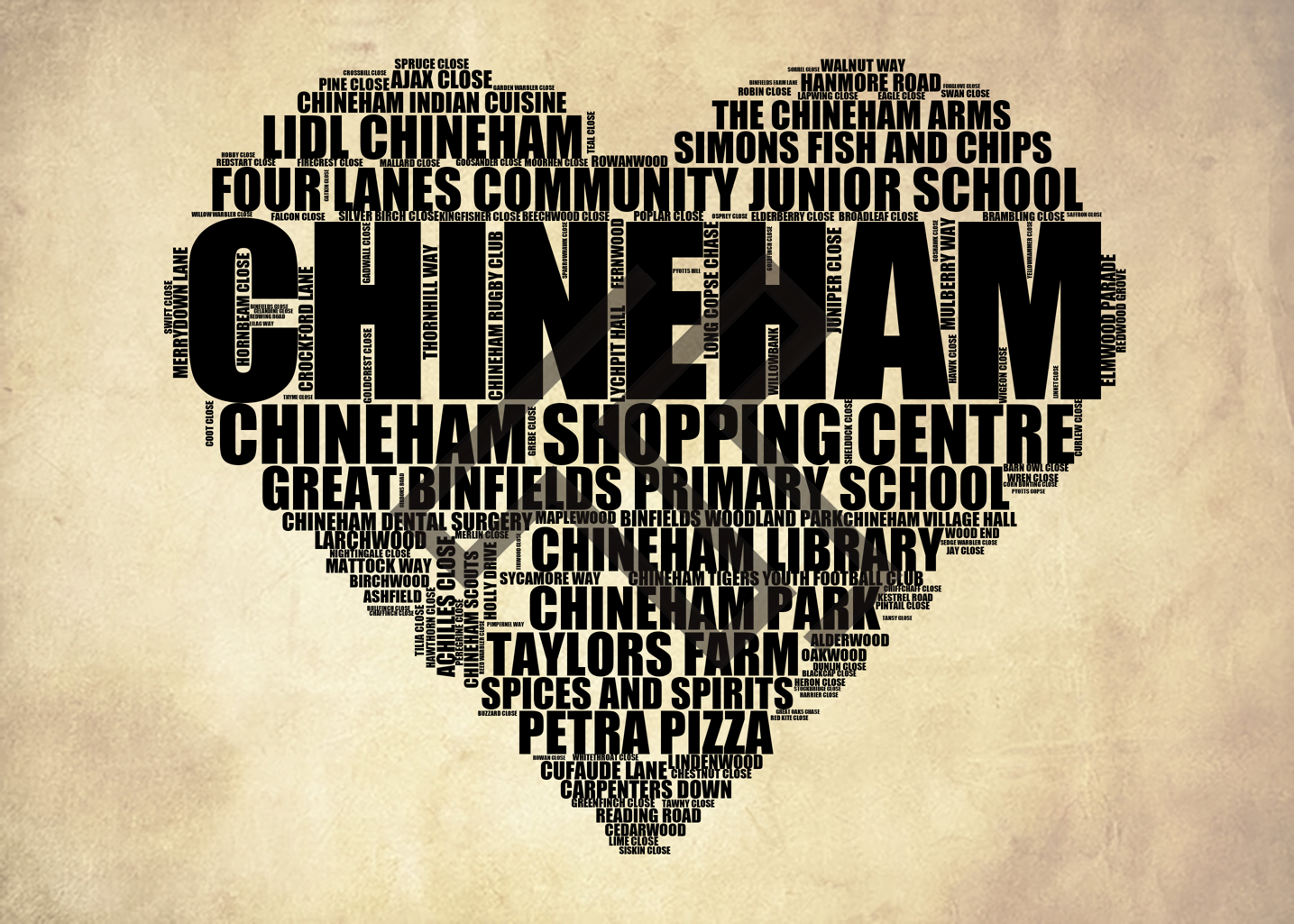 Chineham - Premium Typographic Word Cloud Prints, Posters & Gifts