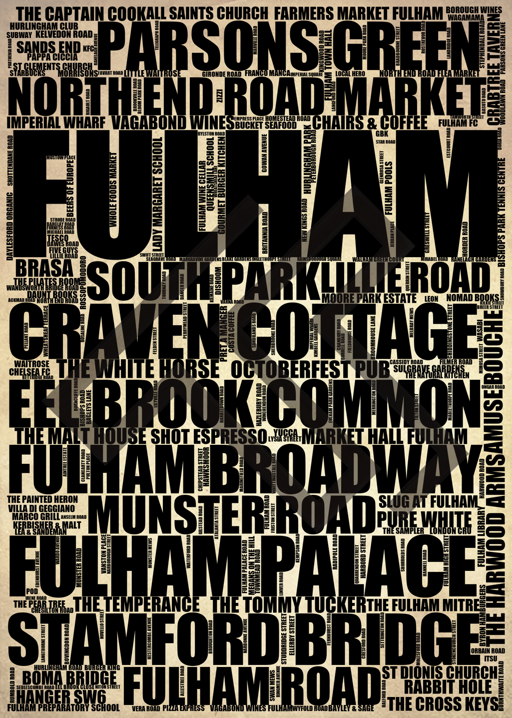 Fulham - Premium Typographic Word Cloud Prints, Posters & Gifts