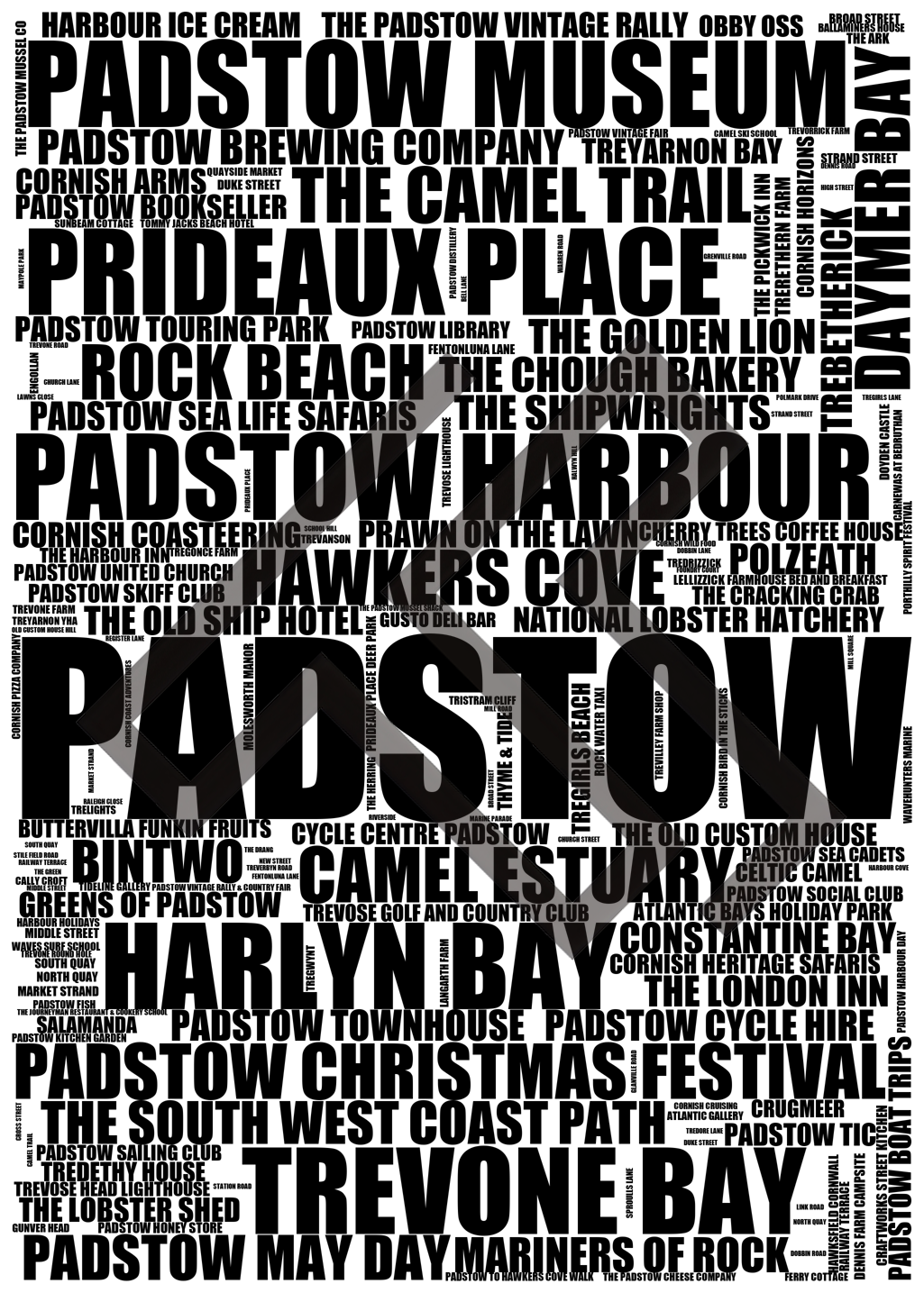 Padstow - Premium Typographic Word Cloud Prints, Posters & Gifts