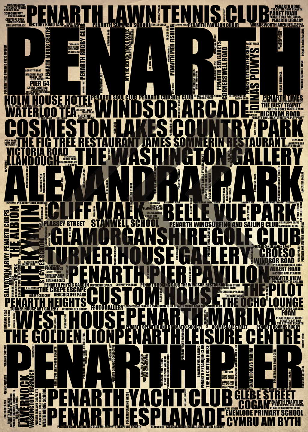 Penarth - Premium Typographic Word Cloud Prints, Posters & Gifts