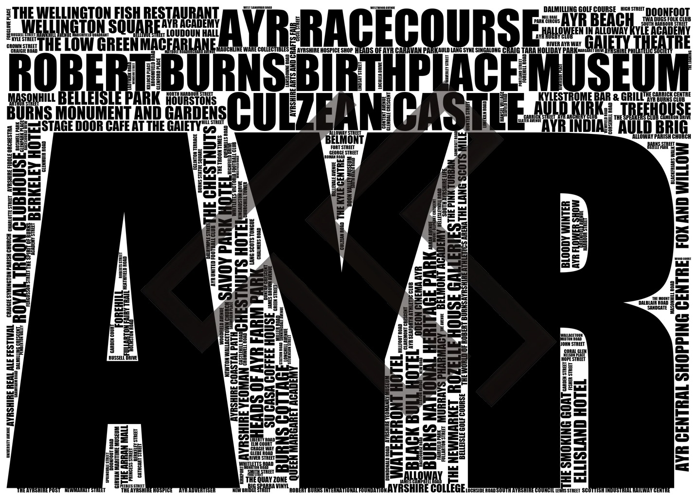 Ayr - Premium Typographic Word Cloud Prints, Posters & Gifts