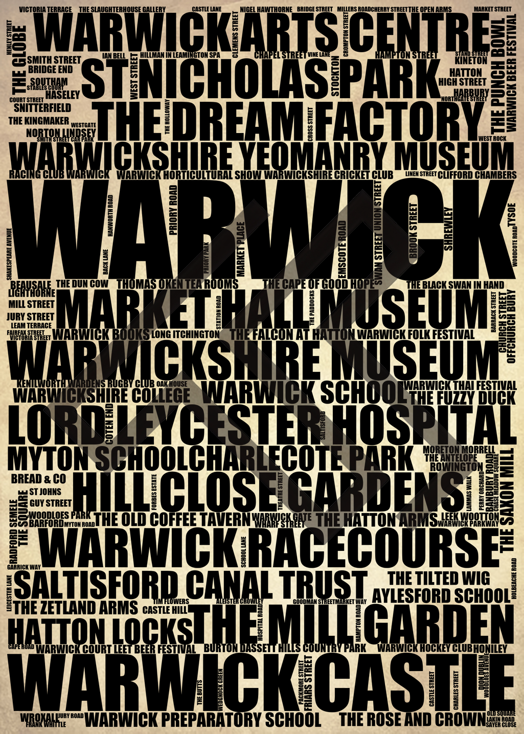 Warwick - Premium Typographic Word Cloud Prints, Posters & Gifts