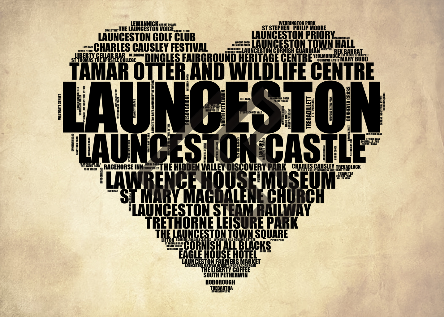 Launceston - Premium Typographic Word Cloud Prints, Posters & Gifts