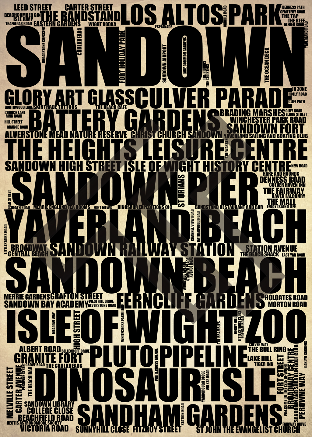Sandown - Premium Typographic Word Cloud Prints, Posters & Gifts