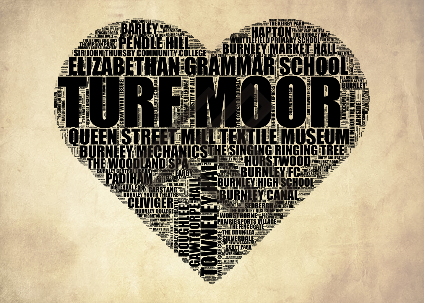 Burnley - Premium Typographic Word Cloud Prints, Posters & Gifts