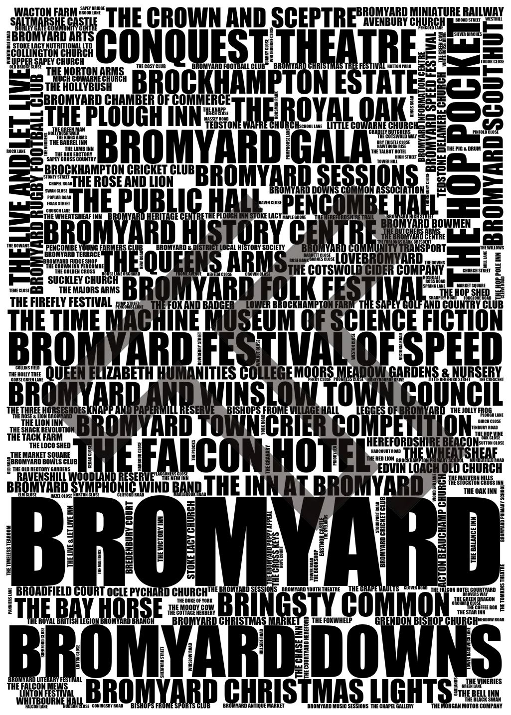 Bromyard - Premium Typographic Word Cloud Prints, Posters & Gifts