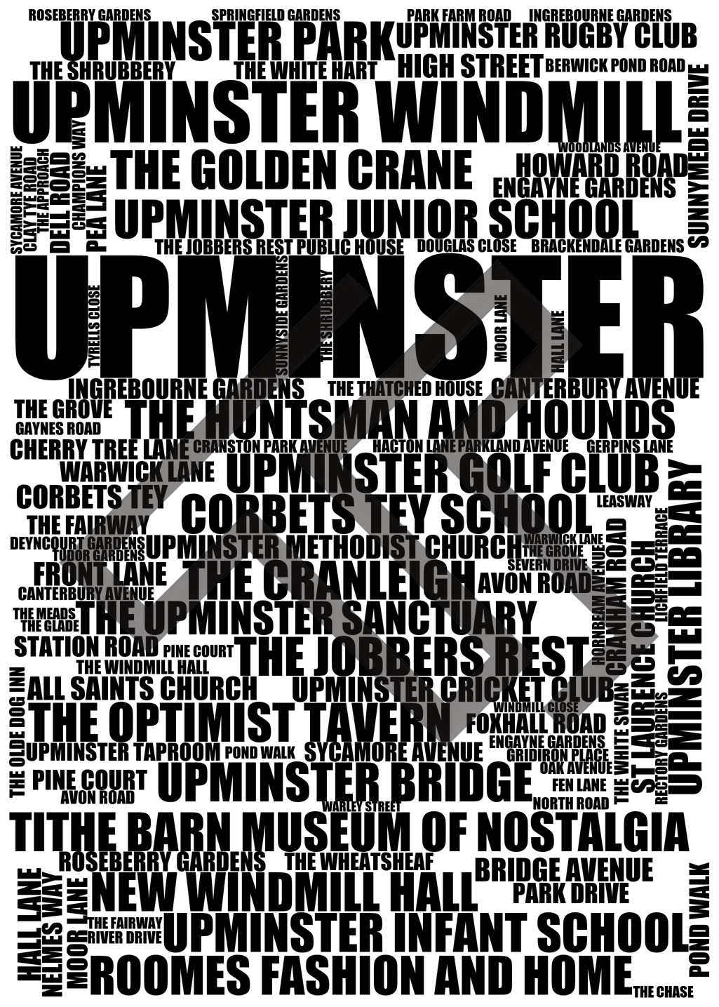 Upminster - Premium Typographic Word Cloud Prints, Posters & Gifts