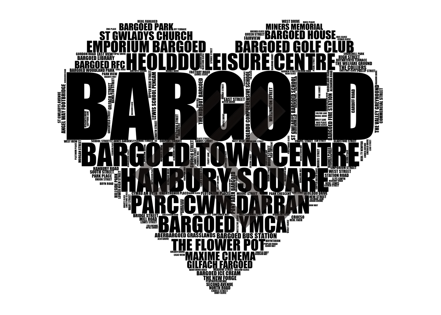 Bargoed - Premium Typographic Word Cloud Prints, Posters & Gifts