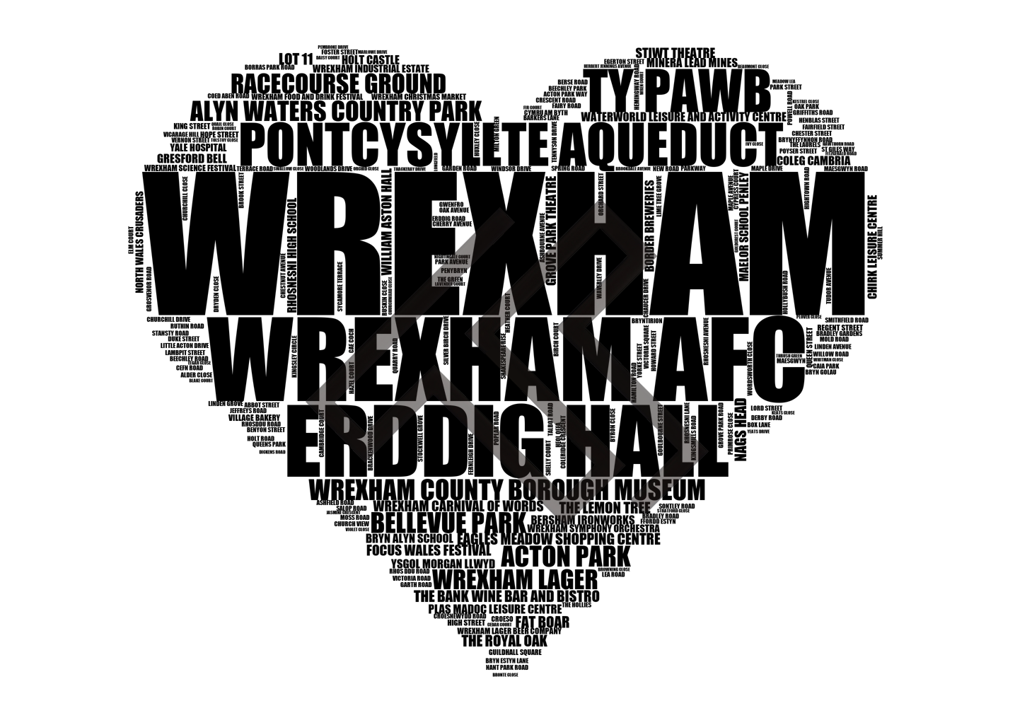 Wrexham - Premium Typographic Word Cloud Prints, Posters & Gifts