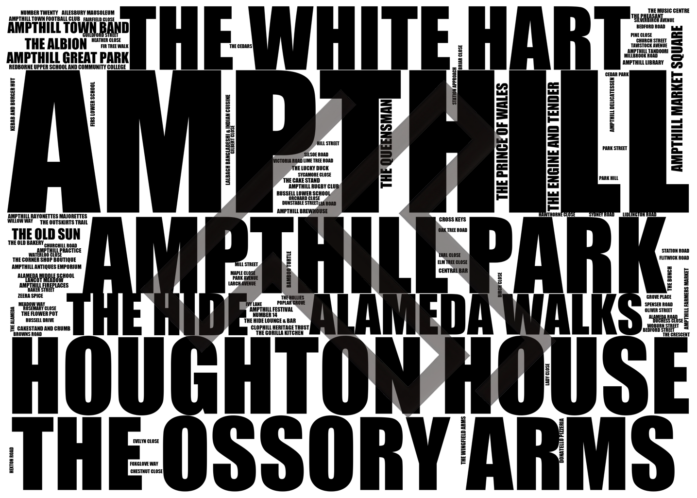 Ampthill - Premium Typographic Word Cloud Prints, Posters & Gifts