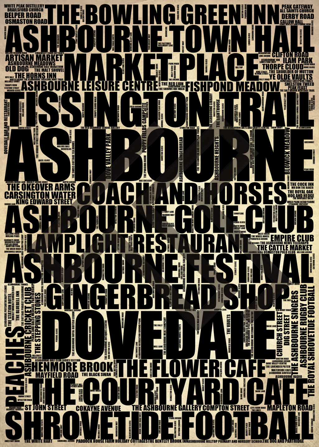 Ashbourne - Premium Typographic Word Cloud Prints, Posters & Gifts