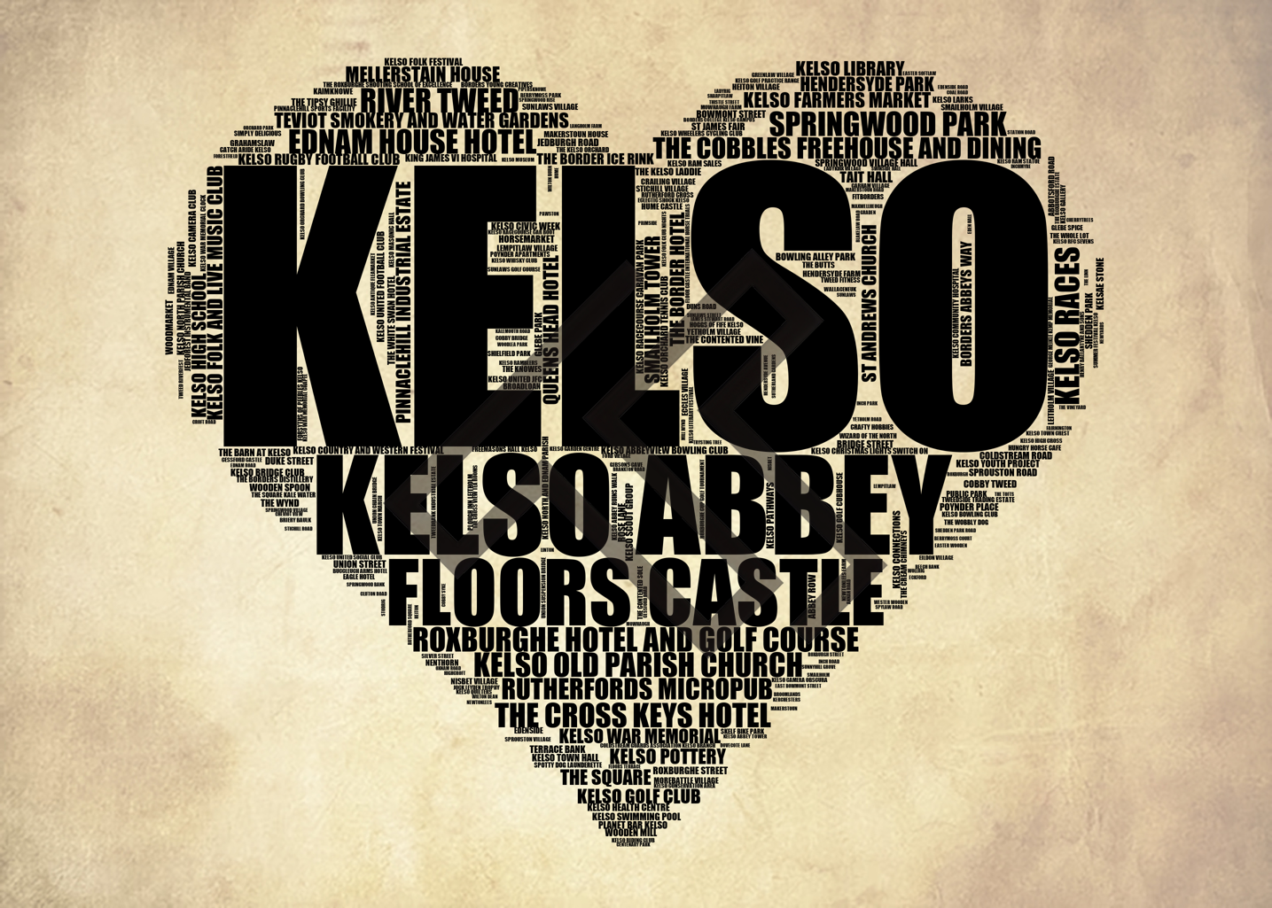 Kelso - Premium Typographic Word Cloud Prints, Posters & Gifts