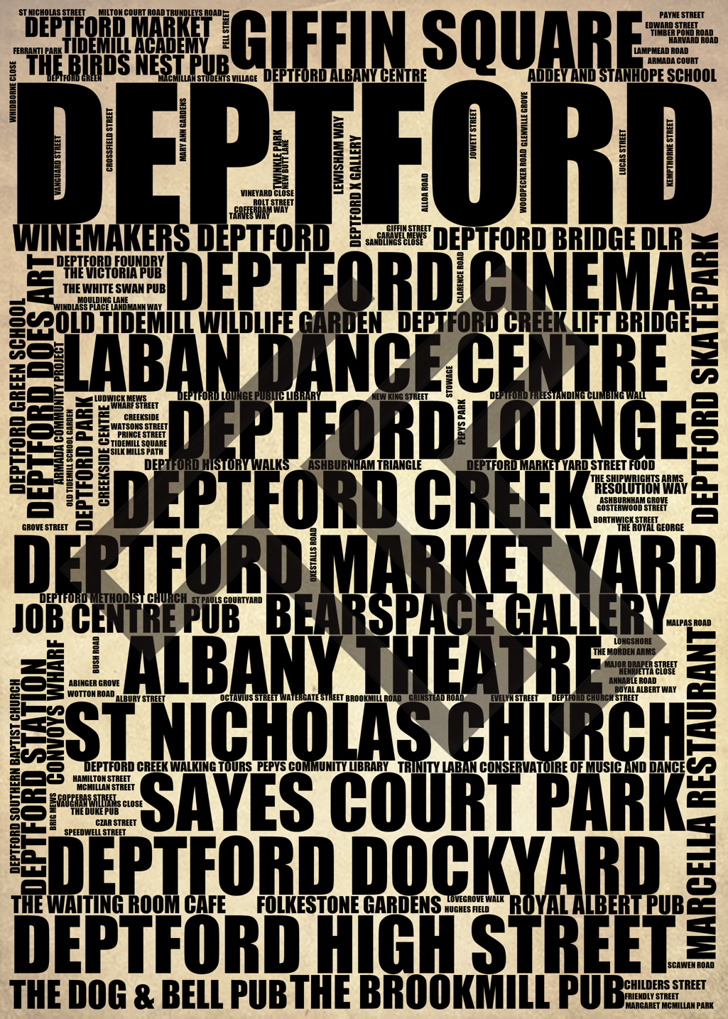 Deptford - Premium Typographic Word Cloud Prints, Posters & Gifts