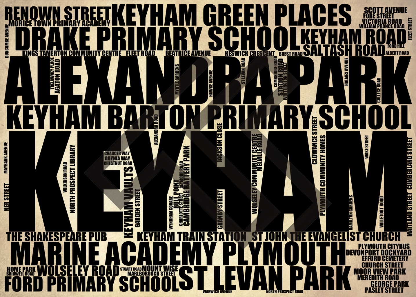 Keyham - Premium Typographic Word Cloud Prints, Posters & Gifts