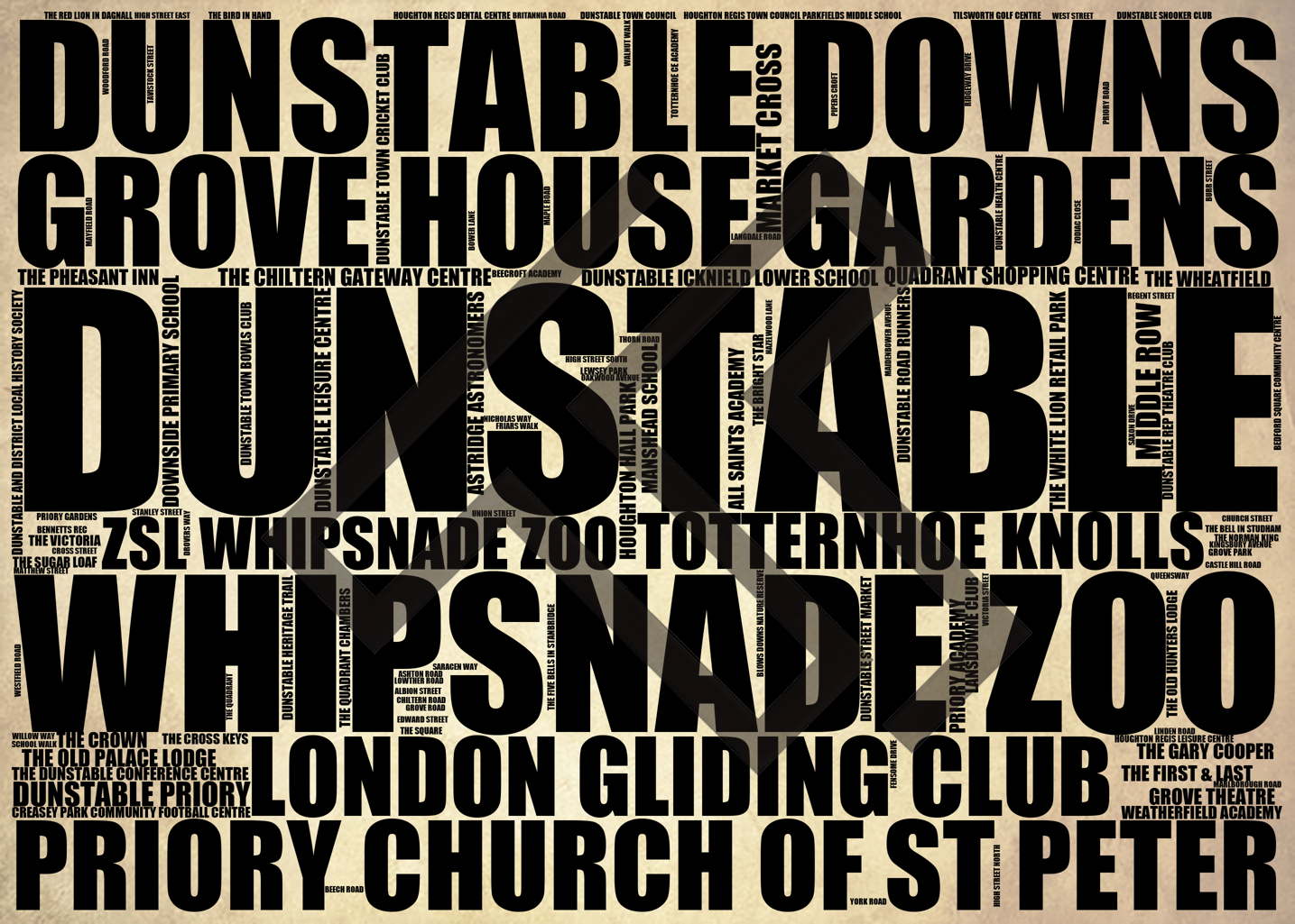 Dunstable - Premium Typographic Word Cloud Prints, Posters & Gifts