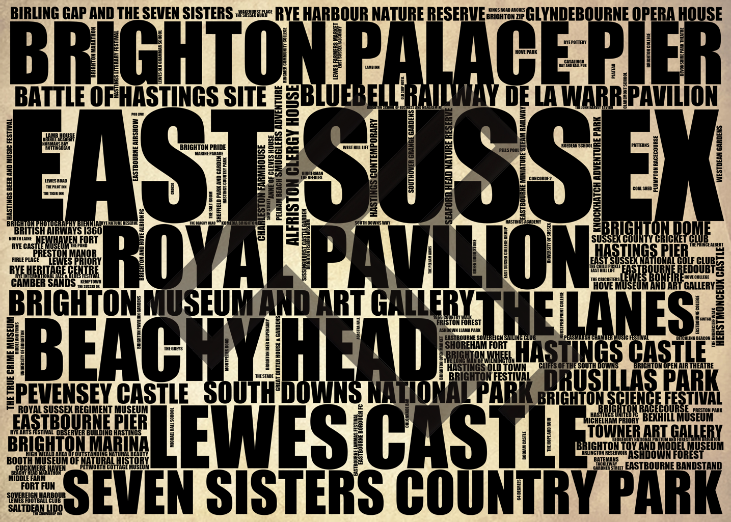 East Sussex - Premium Typographic Word Cloud Prints, Posters & Gifts