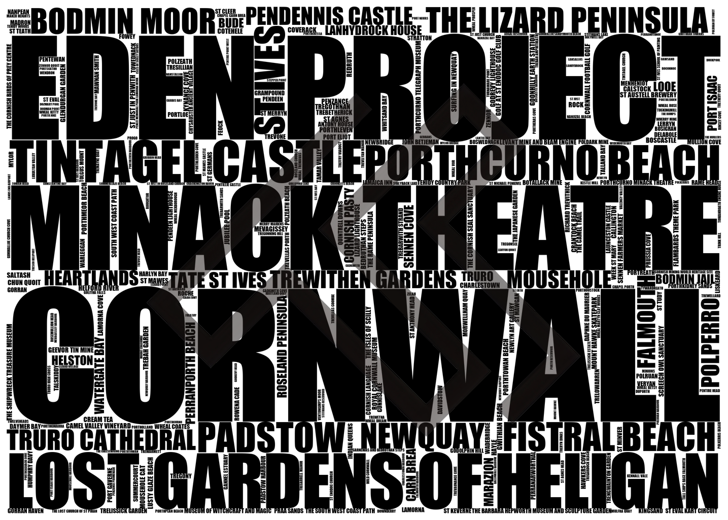 Cornwall - Premium Typographic Word Cloud Prints, Posters & Gifts