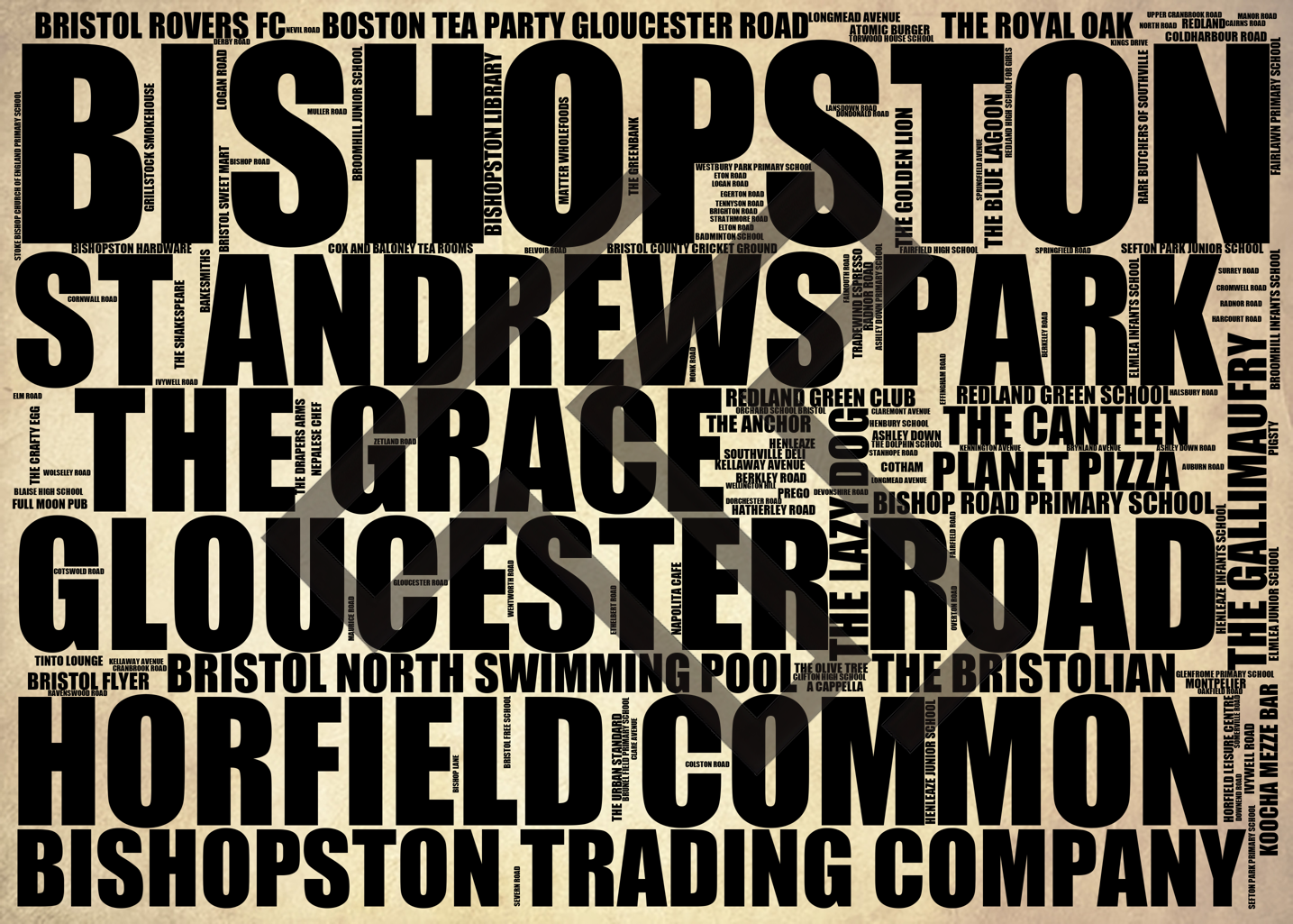 Bishopston - Premium Typographic Word Cloud Prints, Posters & Gifts