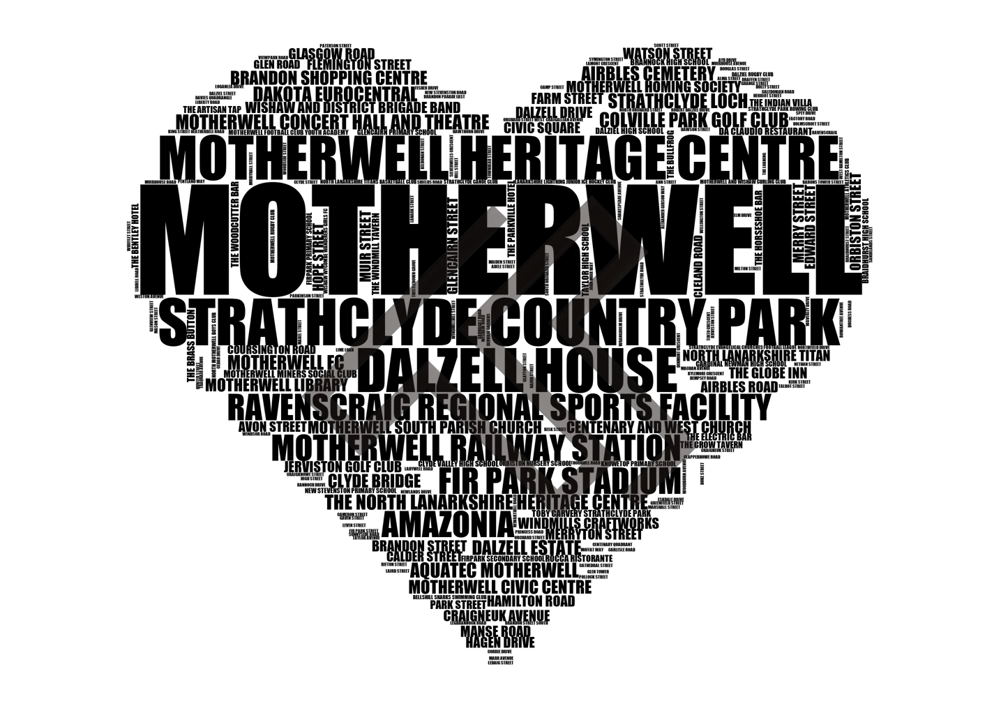 Motherwell - Premium Typographic Word Cloud Prints, Posters & Gifts