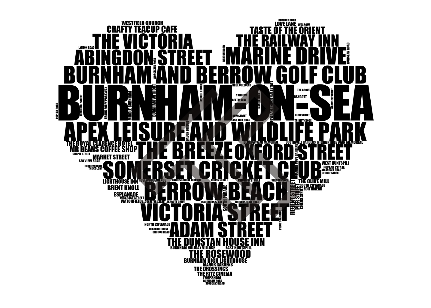 Burnham-on-Sea - Premium Typographic Word Cloud Prints, Posters & Gifts