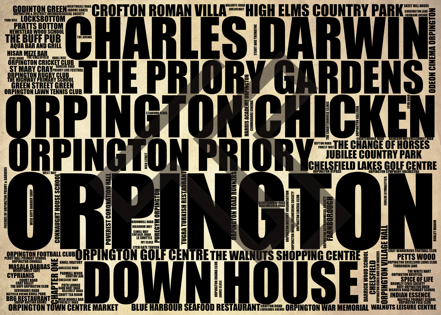 Orpington - Premium Typographic Word Cloud Prints, Posters & Gifts