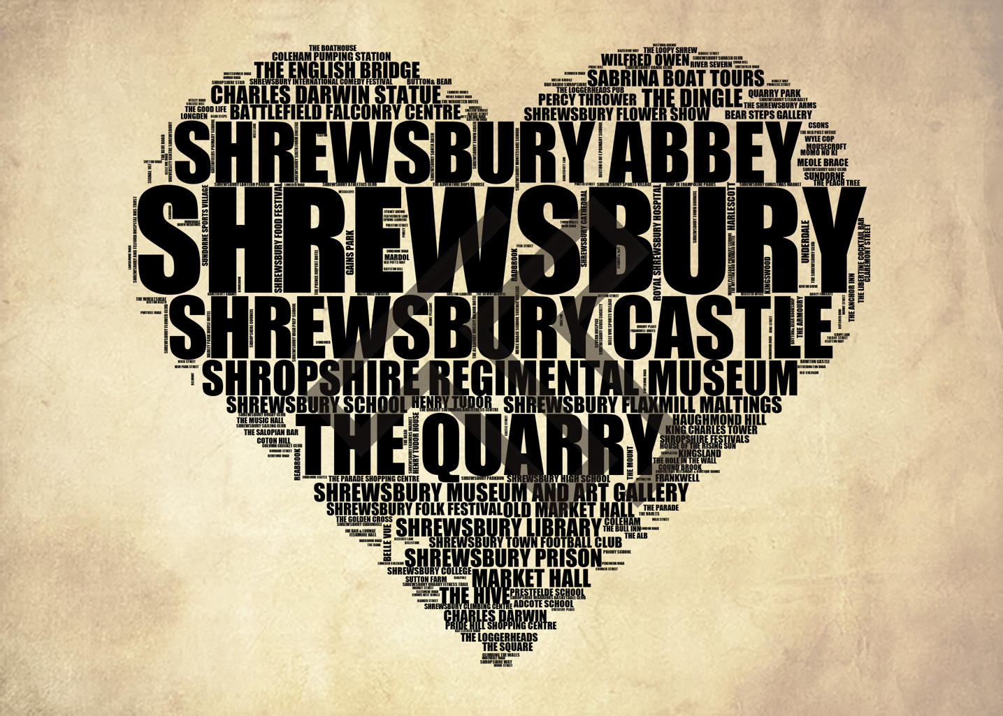 Shrewsbury - Premium Typographic Word Cloud Prints, Posters & Gifts
