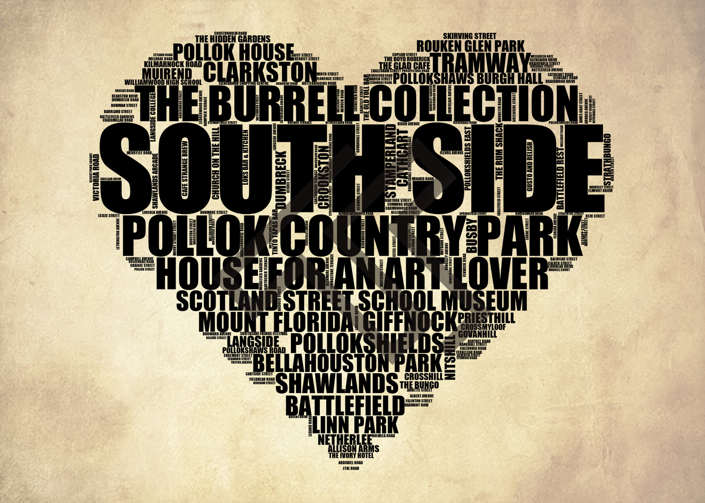 South Side - Premium Typographic Word Cloud Prints, Posters & Gifts
