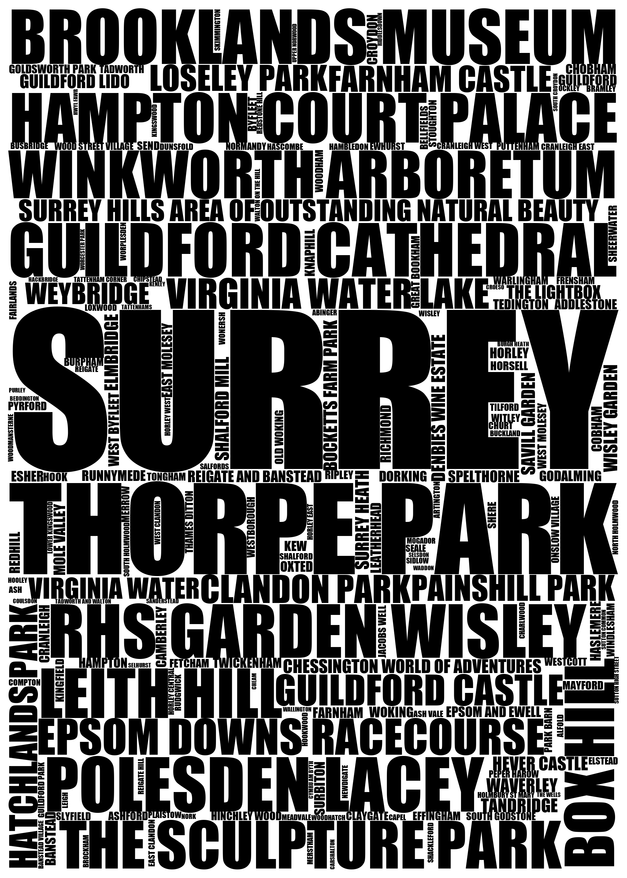 Surrey - Premium Typographic Word Cloud Prints, Posters & Gifts