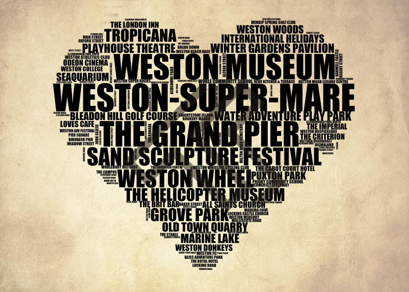 Weston-super-Mare - Premium Typographic Word Cloud Prints, Posters & Gifts