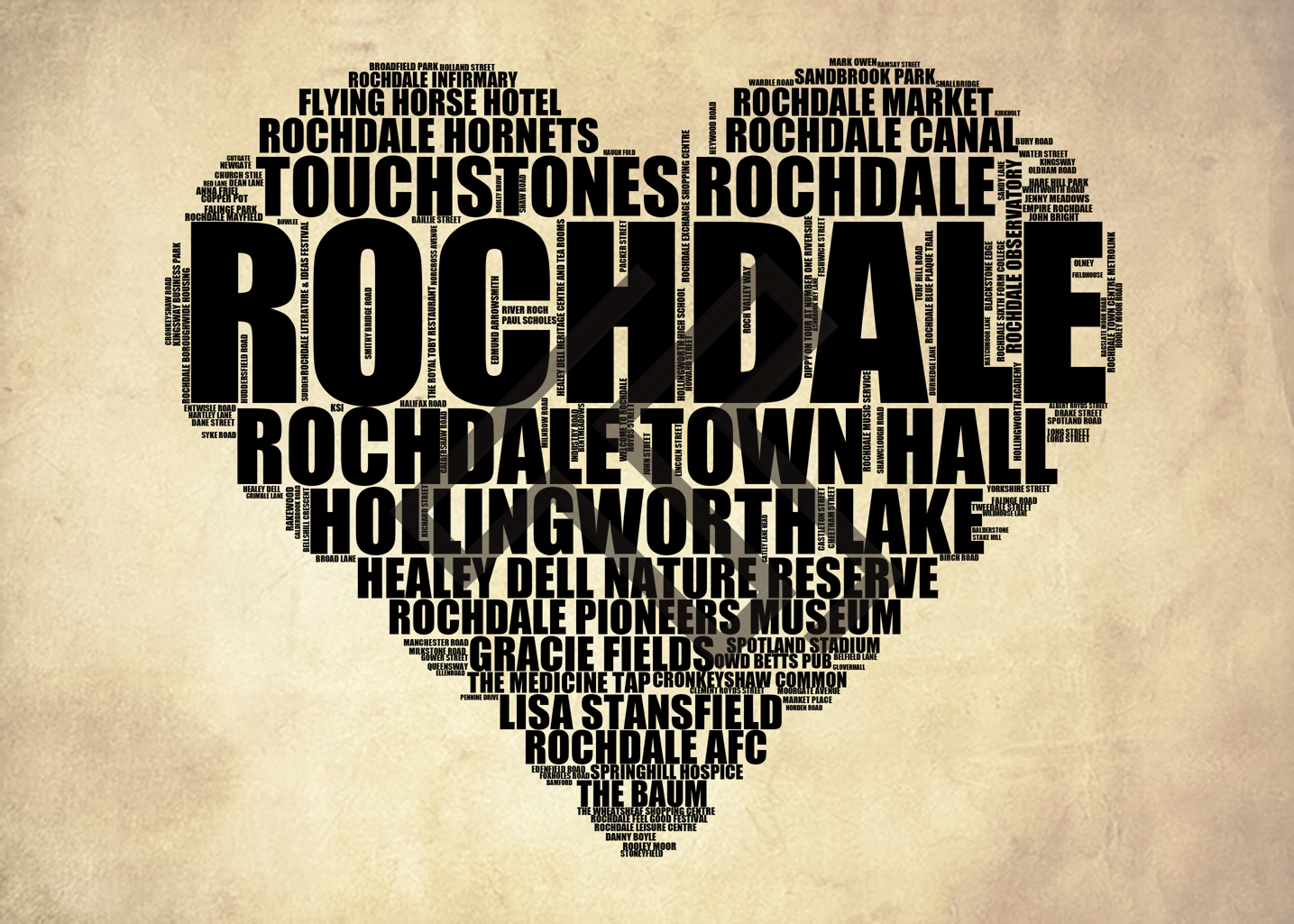 Rochdale - Premium Typographic Word Cloud Prints, Posters & Gifts