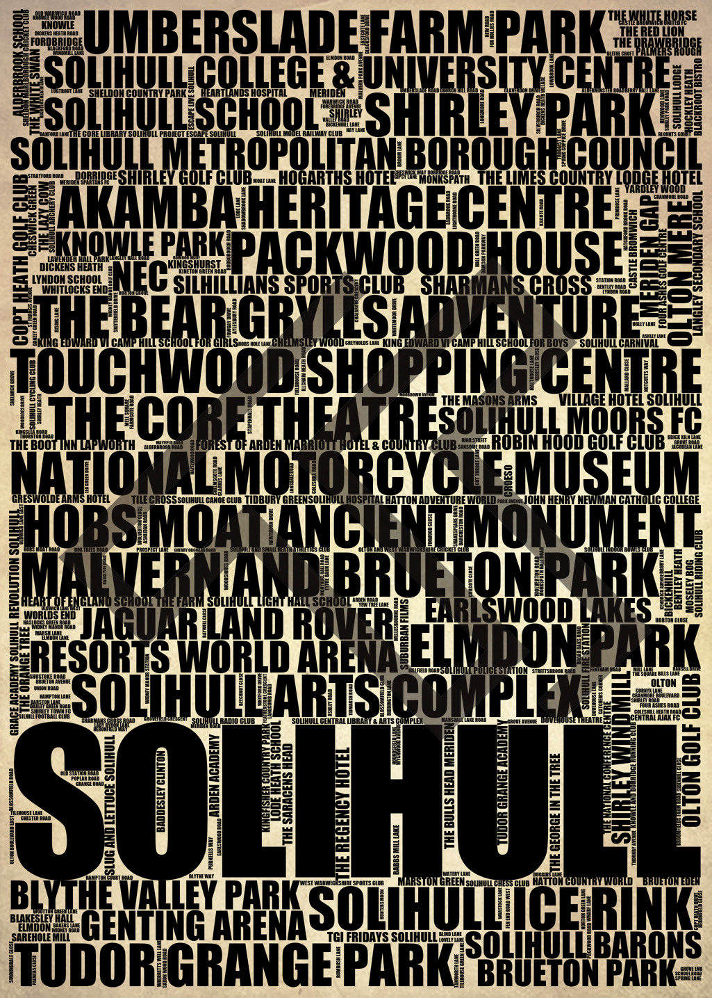 Solihull - Premium Typographic Word Cloud Prints, Posters & Gifts