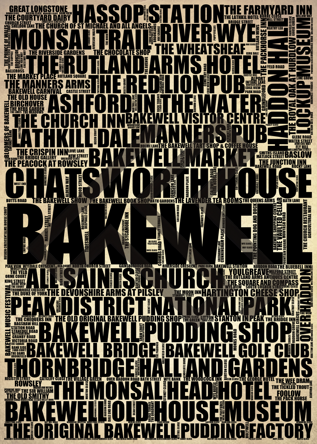 Bakewell - Premium Typographic Word Cloud Prints, Posters & Gifts