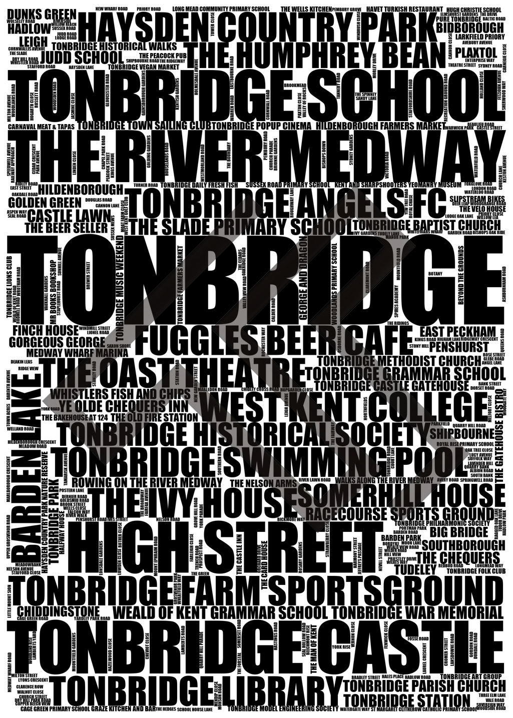 Tonbridge - Premium Typographic Word Cloud Prints, Posters & Gifts