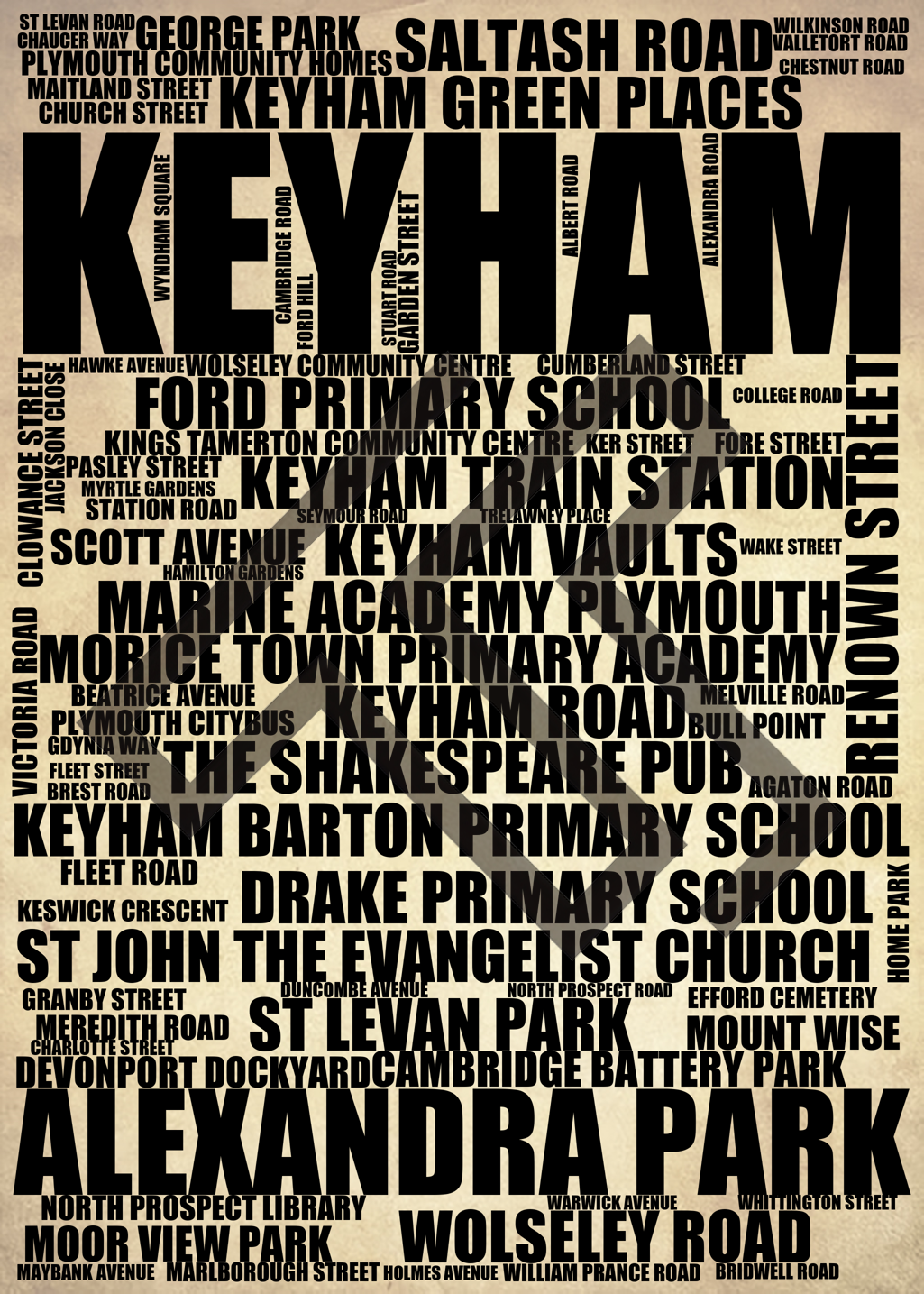 Keyham - Premium Typographic Word Cloud Prints, Posters & Gifts