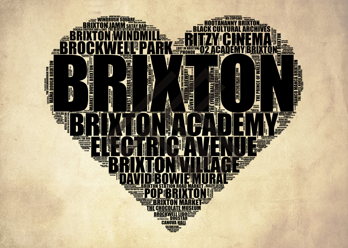 Brixton - Premium Typographic Word Cloud Prints, Posters & Gifts