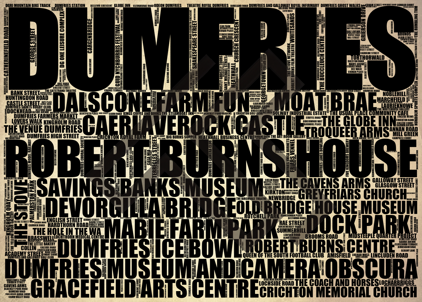 Dumfries - Premium Typographic Word Cloud Prints, Posters & Gifts