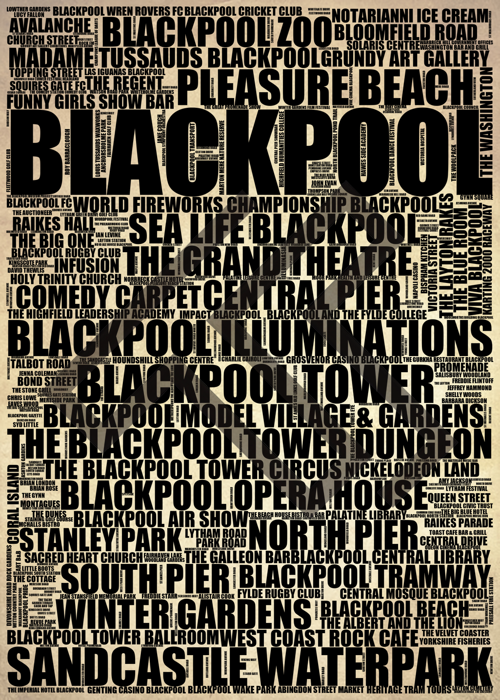 Blackpool - Premium Typographic Word Cloud Prints, Posters & Gifts